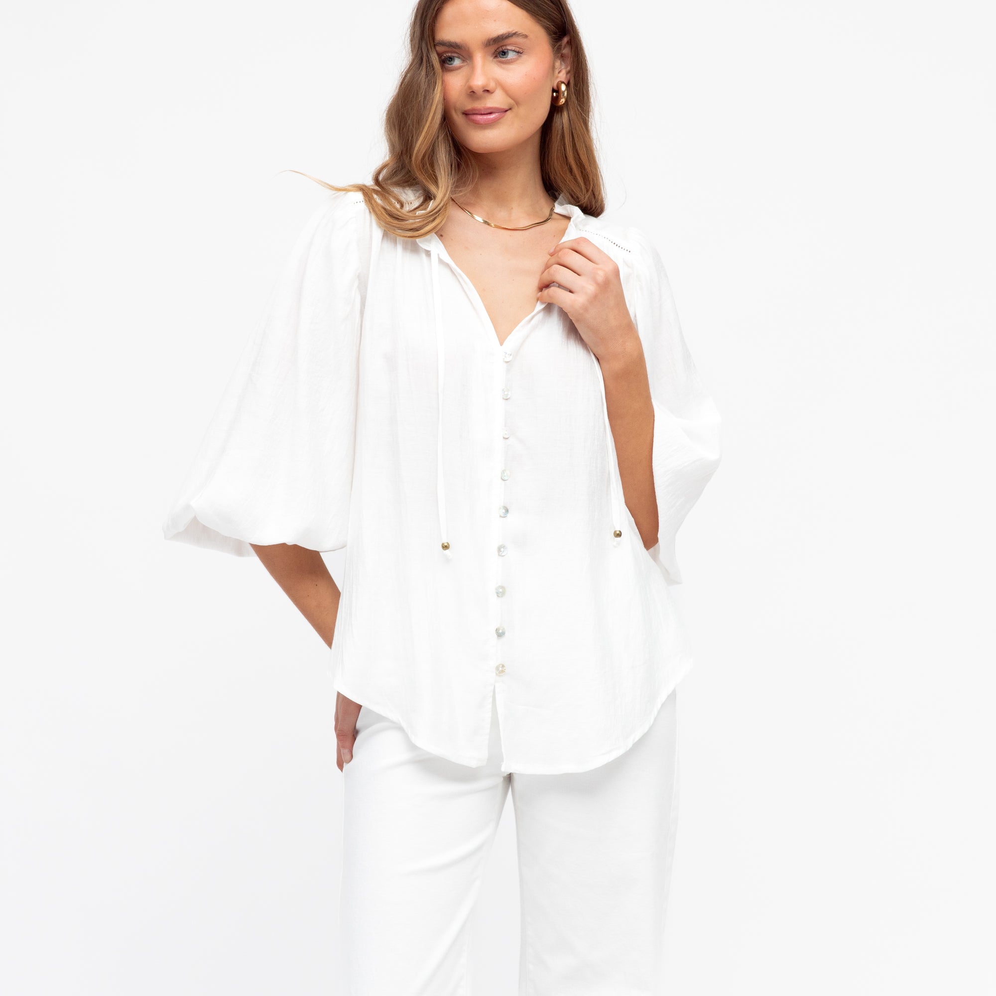 White button though blouse from Label of Love