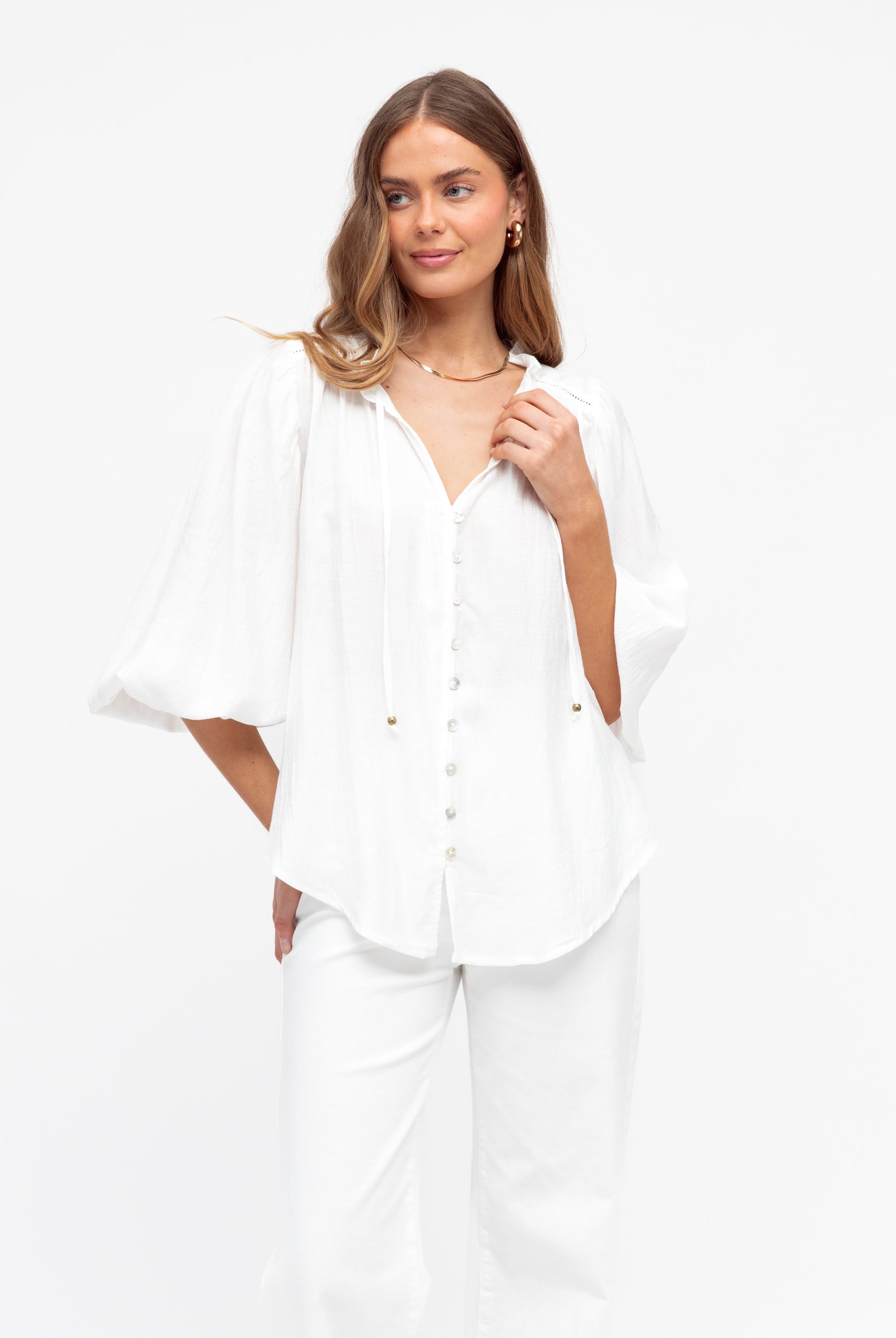 White button though blouse from Label of Love