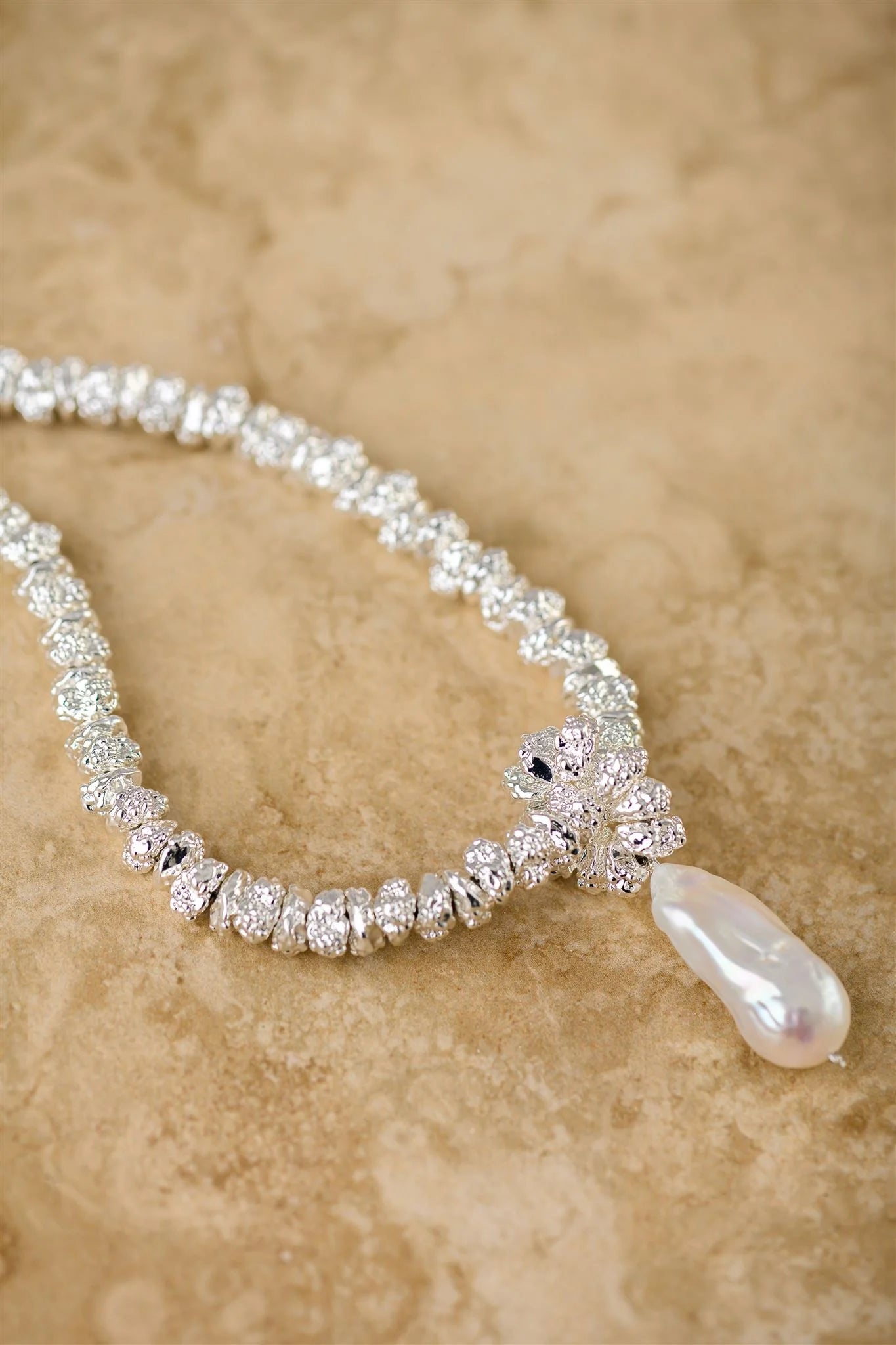 Silver Jewel Necklace with Pearl