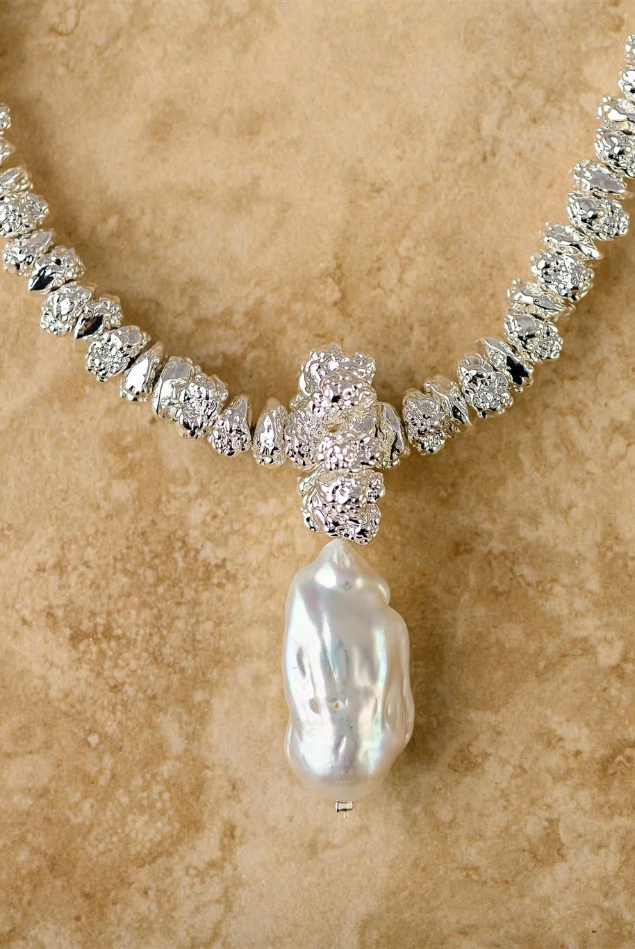 Silver Jewel Necklace with Pearl