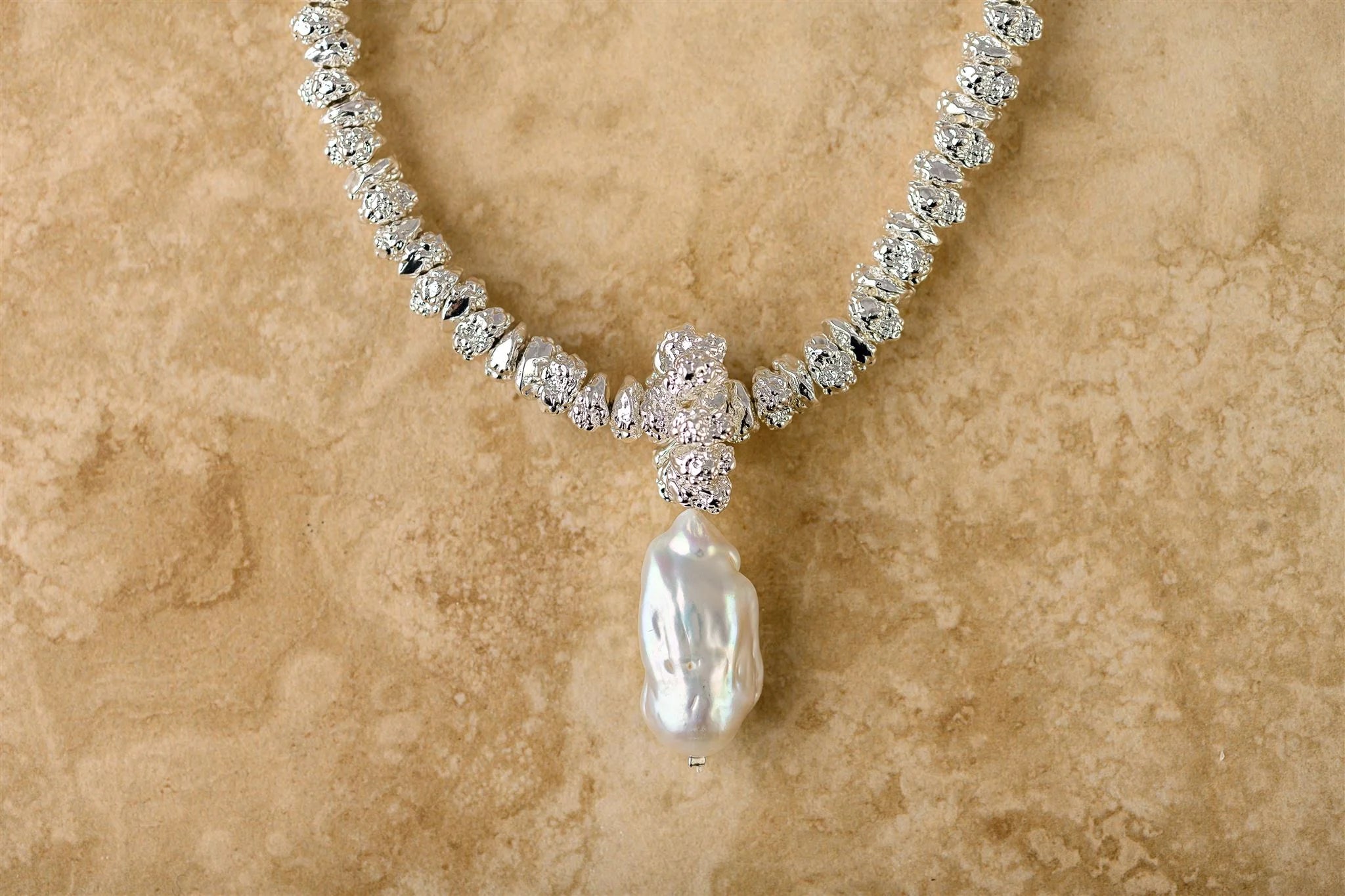 Silver Jewel Necklace with Pearl