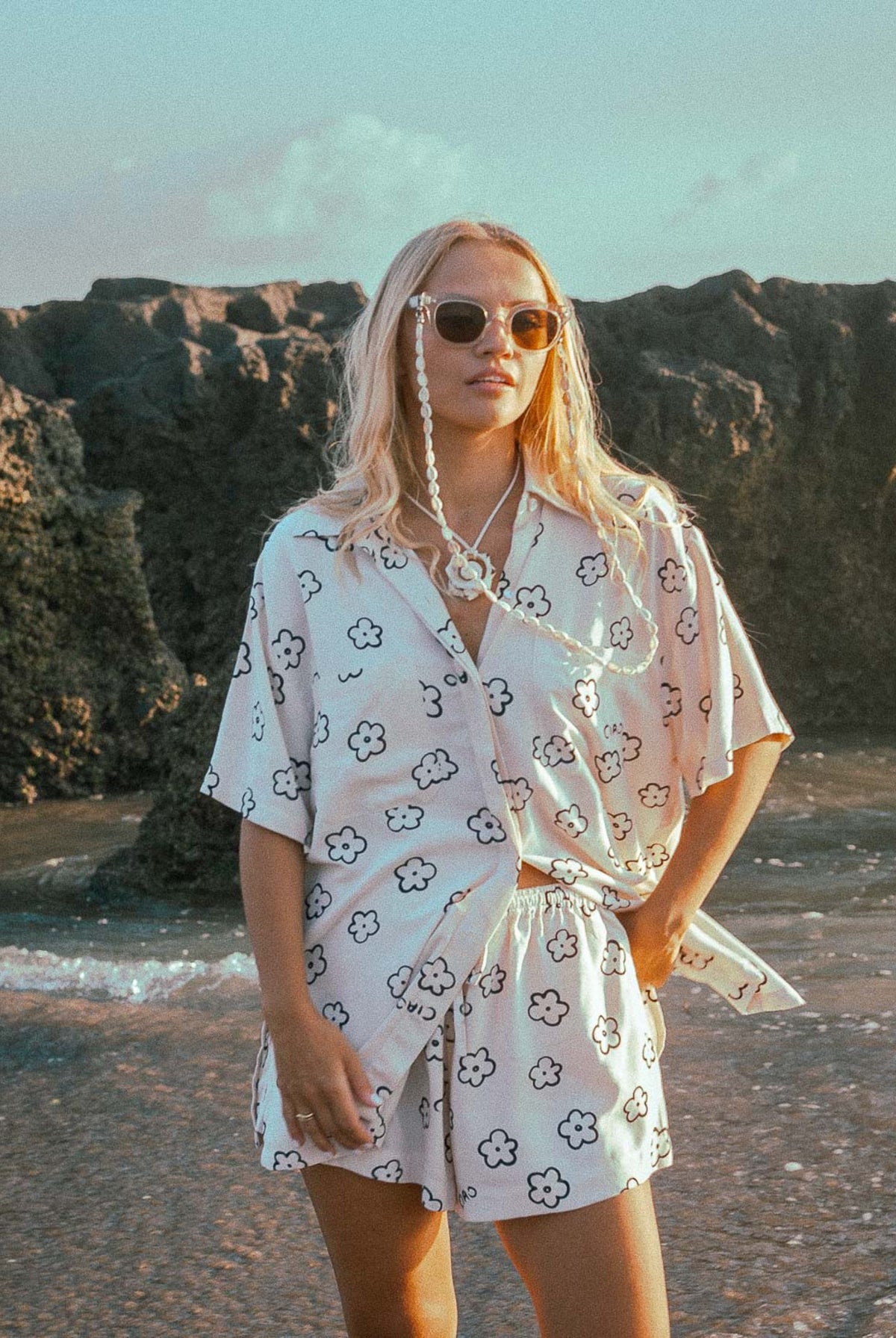 Shorts in daisy print from palm collective