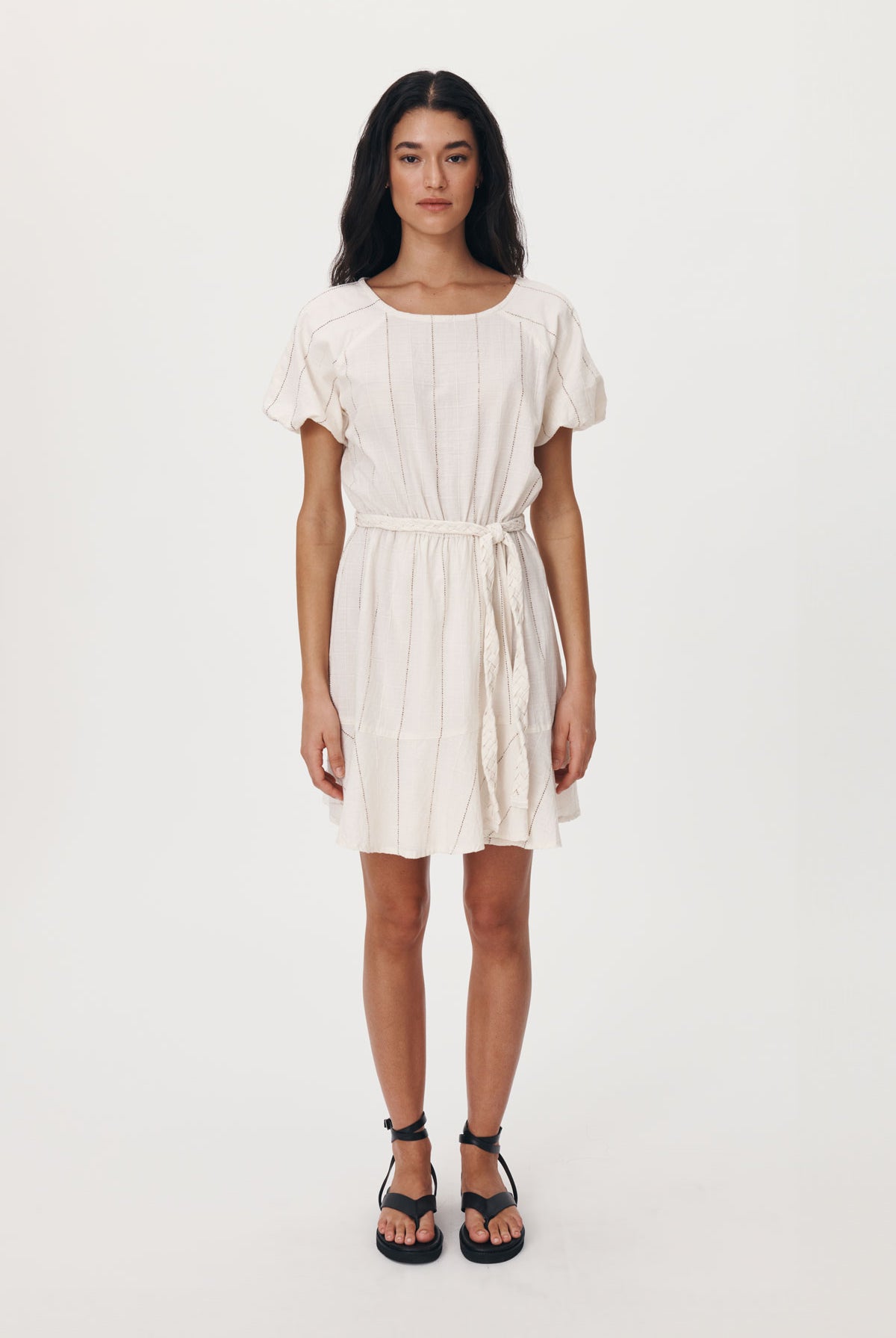 White sustainable cotton mini dress with belt