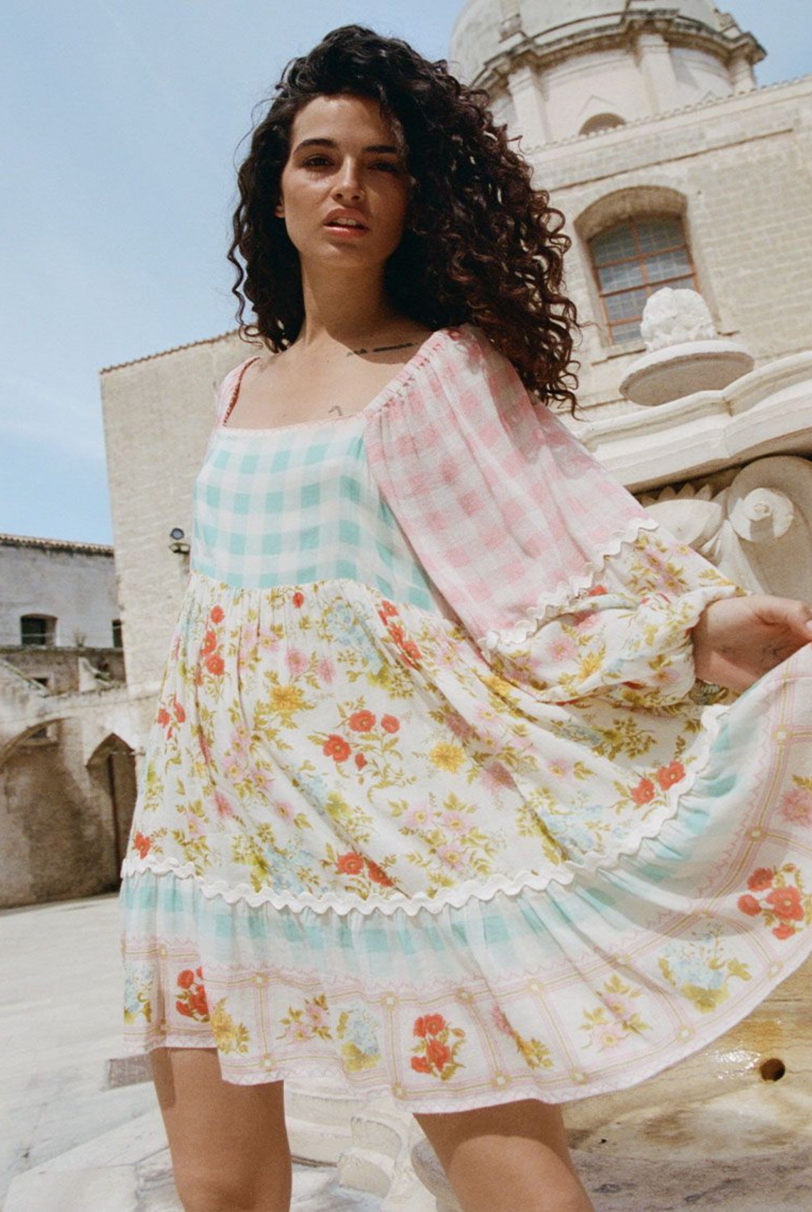 Tunic Dress patchwork floral and gingham