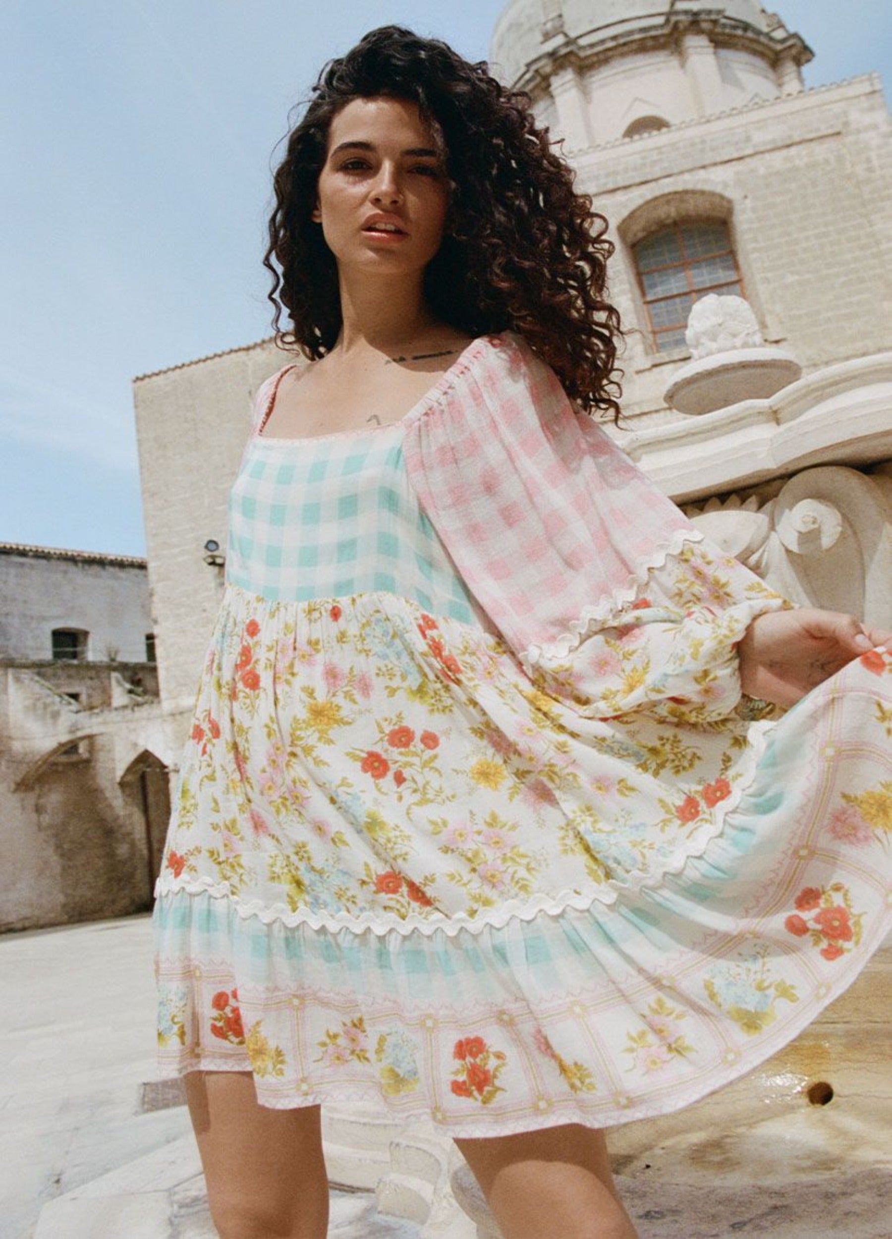 Tunic Dress patchwork floral and gingham