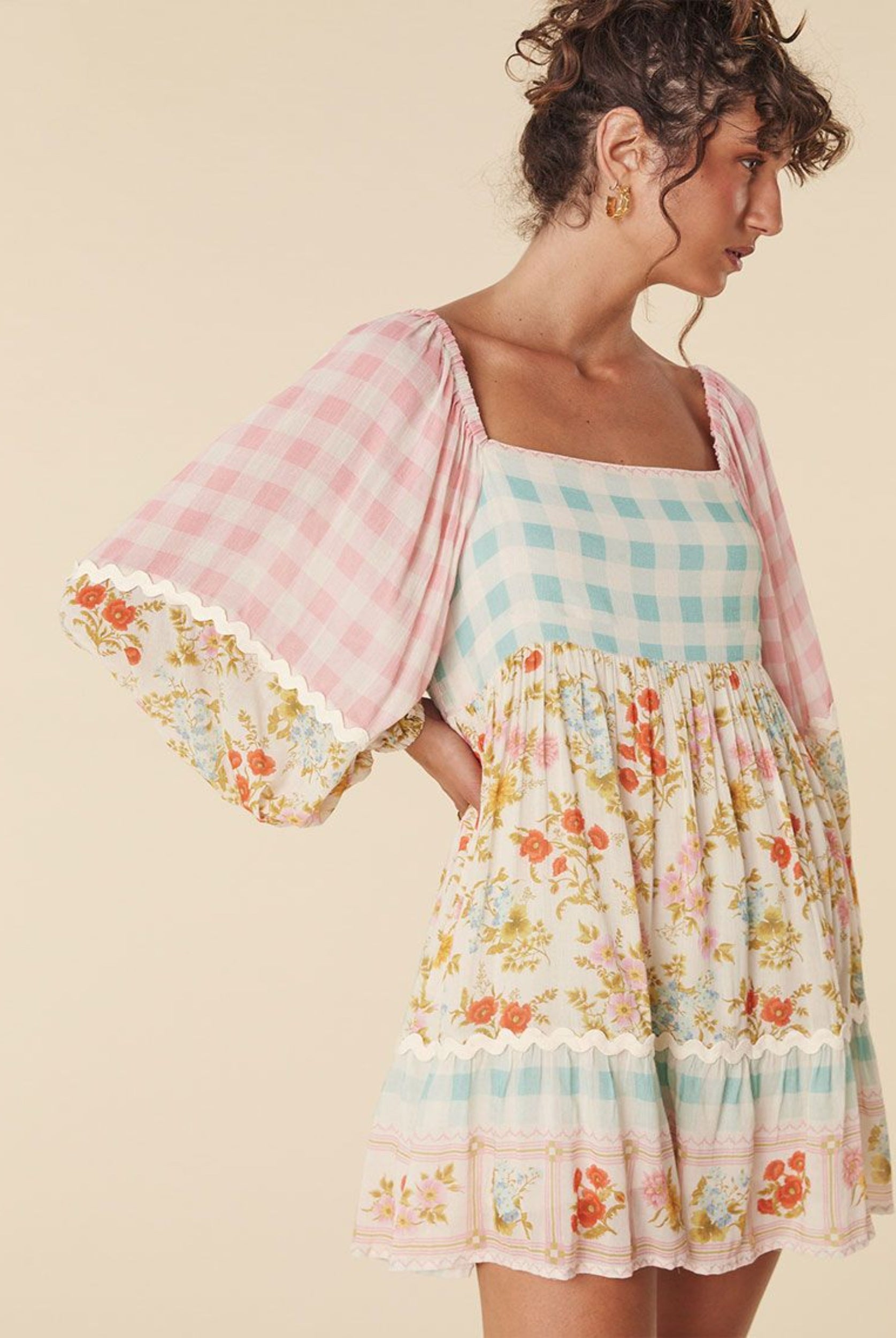 Tunic Dress patchwork floral and gingham