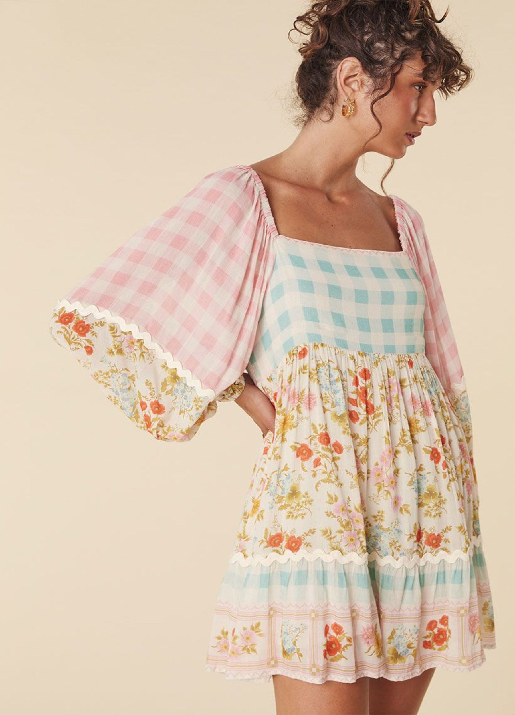 Tunic Dress patchwork floral and gingham