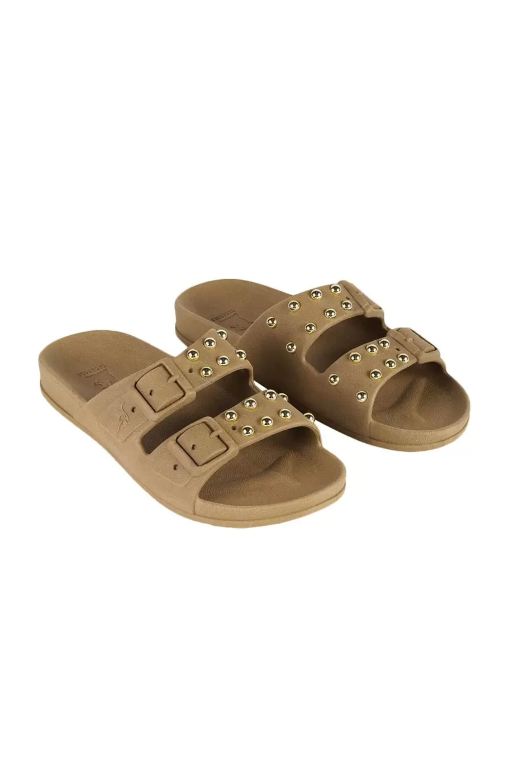 Gold sandals with small gold studs