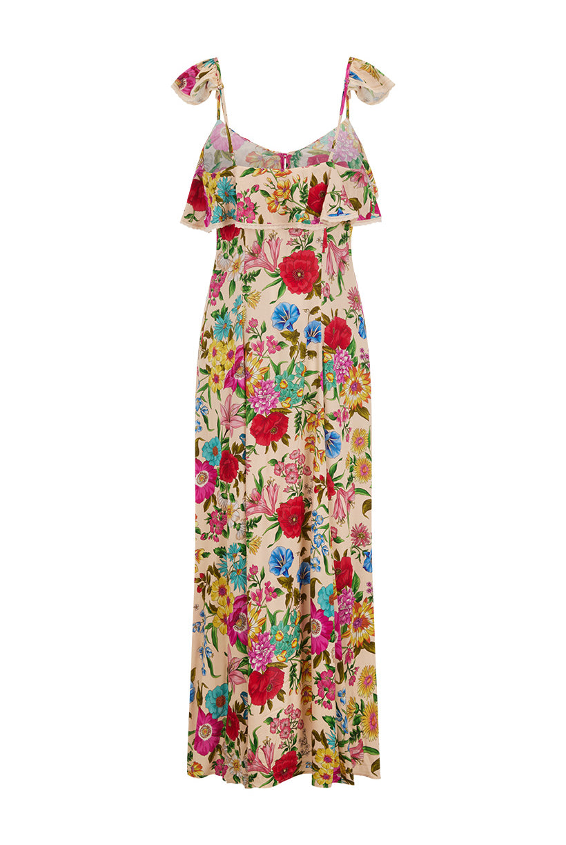 Floral dress with colorful pattern on a white background