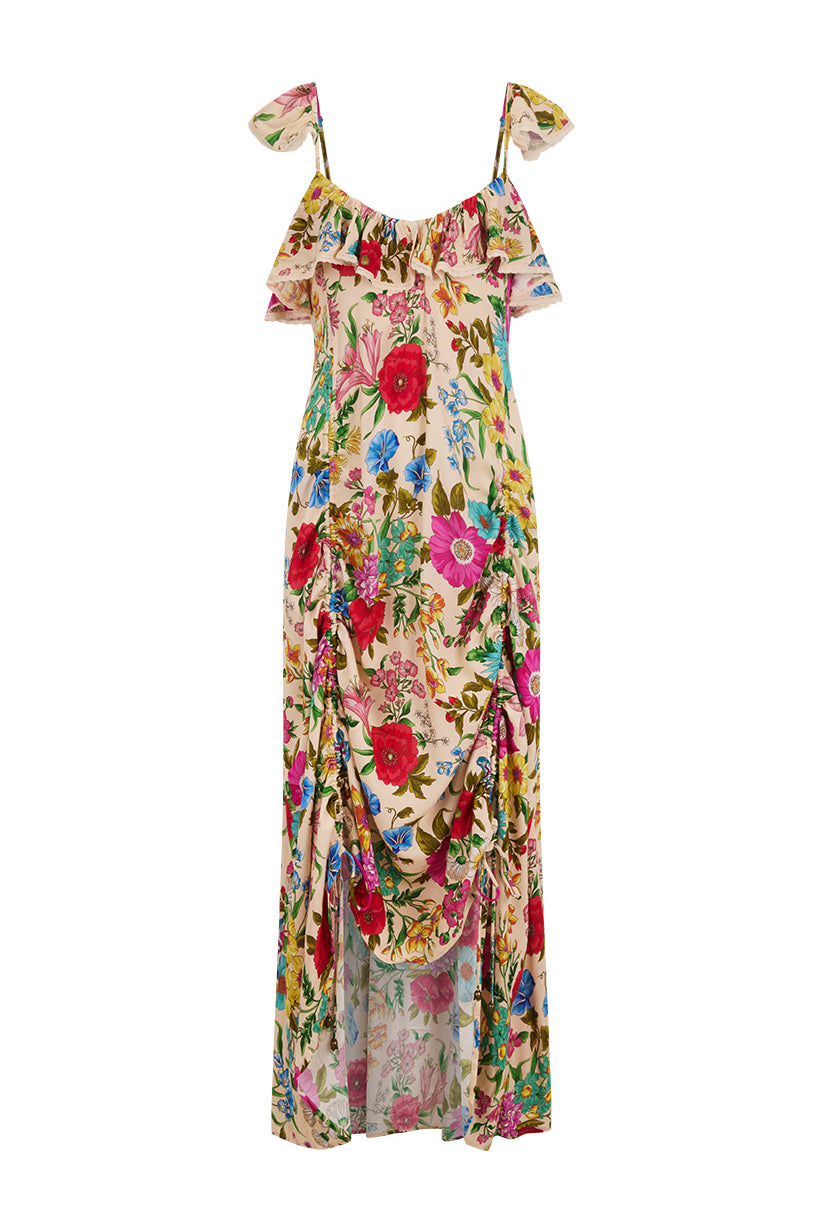 Floral dress with colorful patterns on a white background