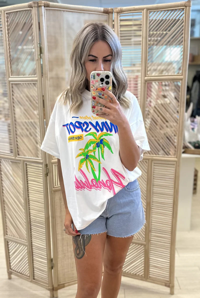 Cotton white tshirt with honolulu print