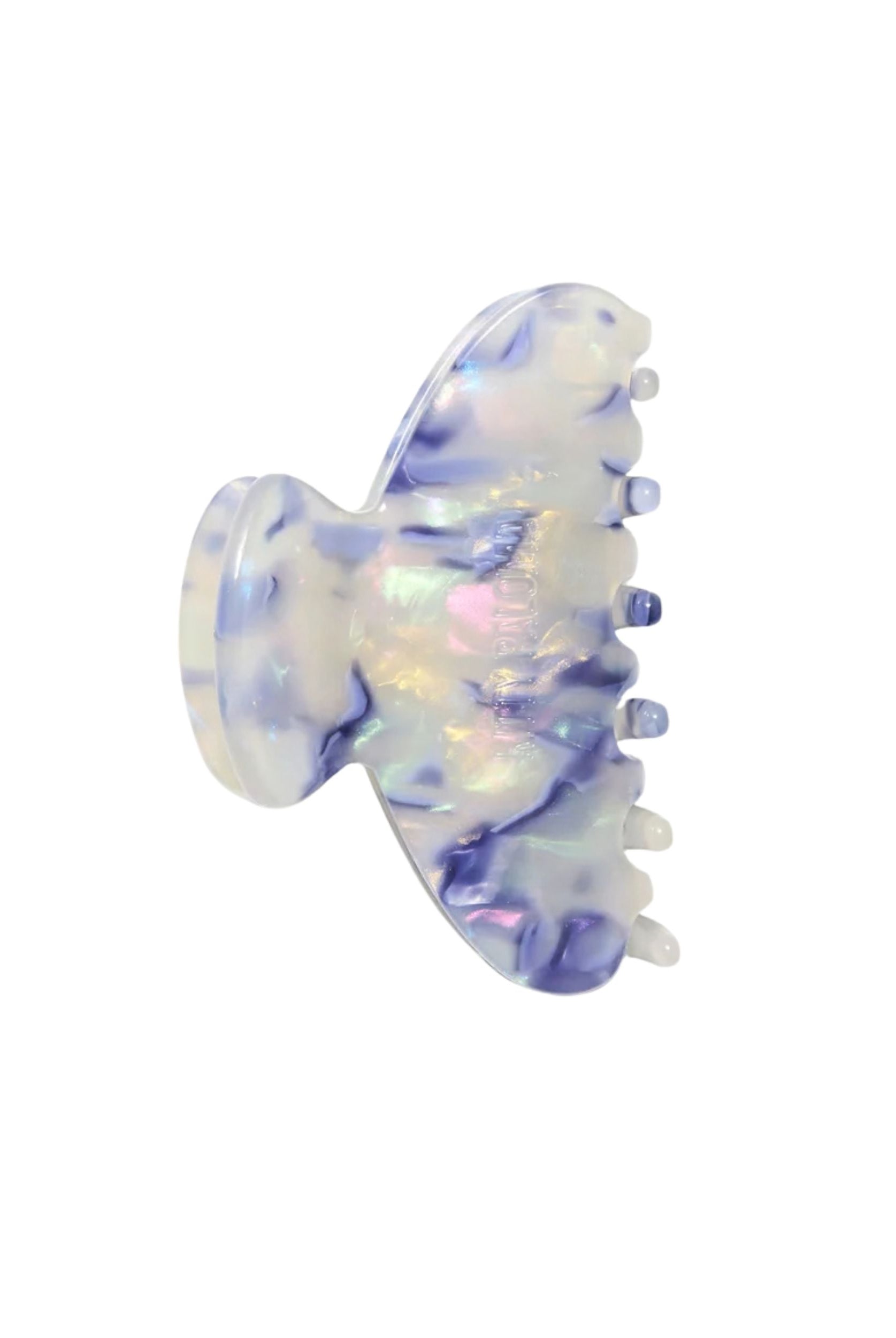 Marbled blue and white hair clip on a white background