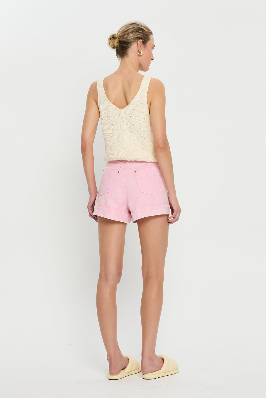 Pink Denim Short from Kivari with patch pockets