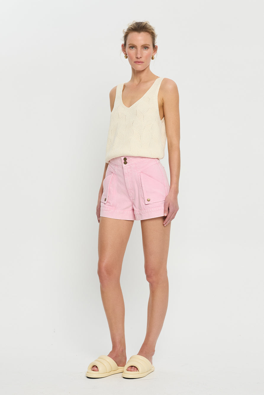 Pink Denim Short from Kivari with patch pockets