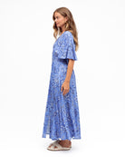 Blue and white maxi dress in floral print