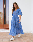 Blue and white maxi dress in floral print