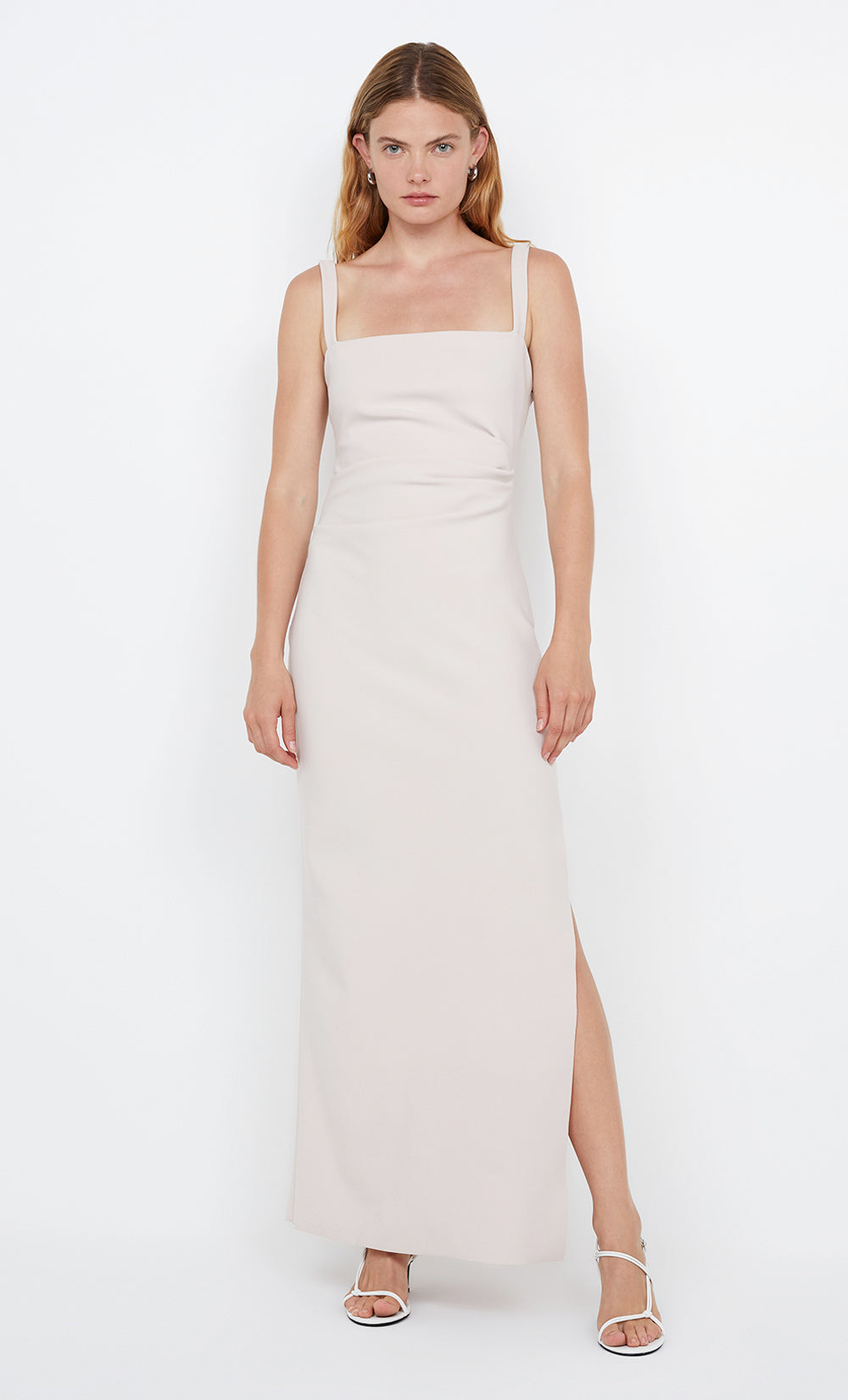 Square neck bonded crepe maxi dress with side split