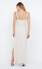 Square neck bonded crepe maxi dress with side split