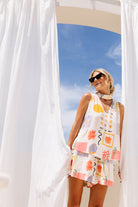 Woven viscose short with elasticated waistband and tropical print