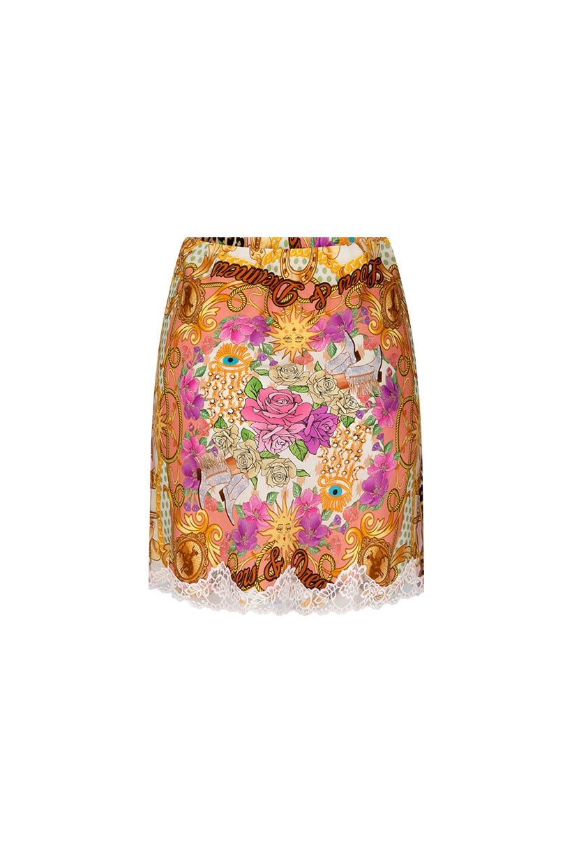 Floral patterned skirt with a white background