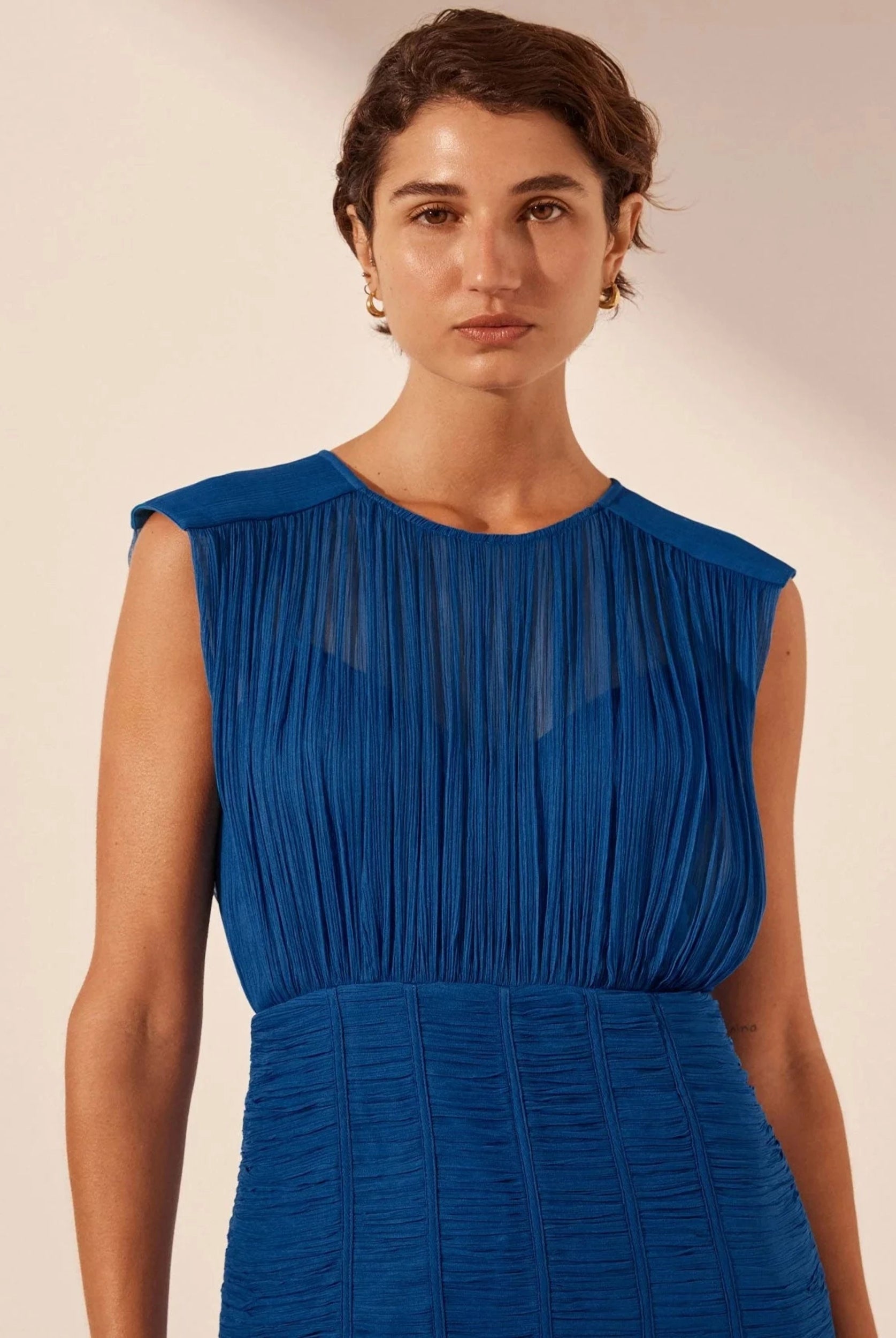 Shona Joy Maya Ruched Dress in Strong Blue