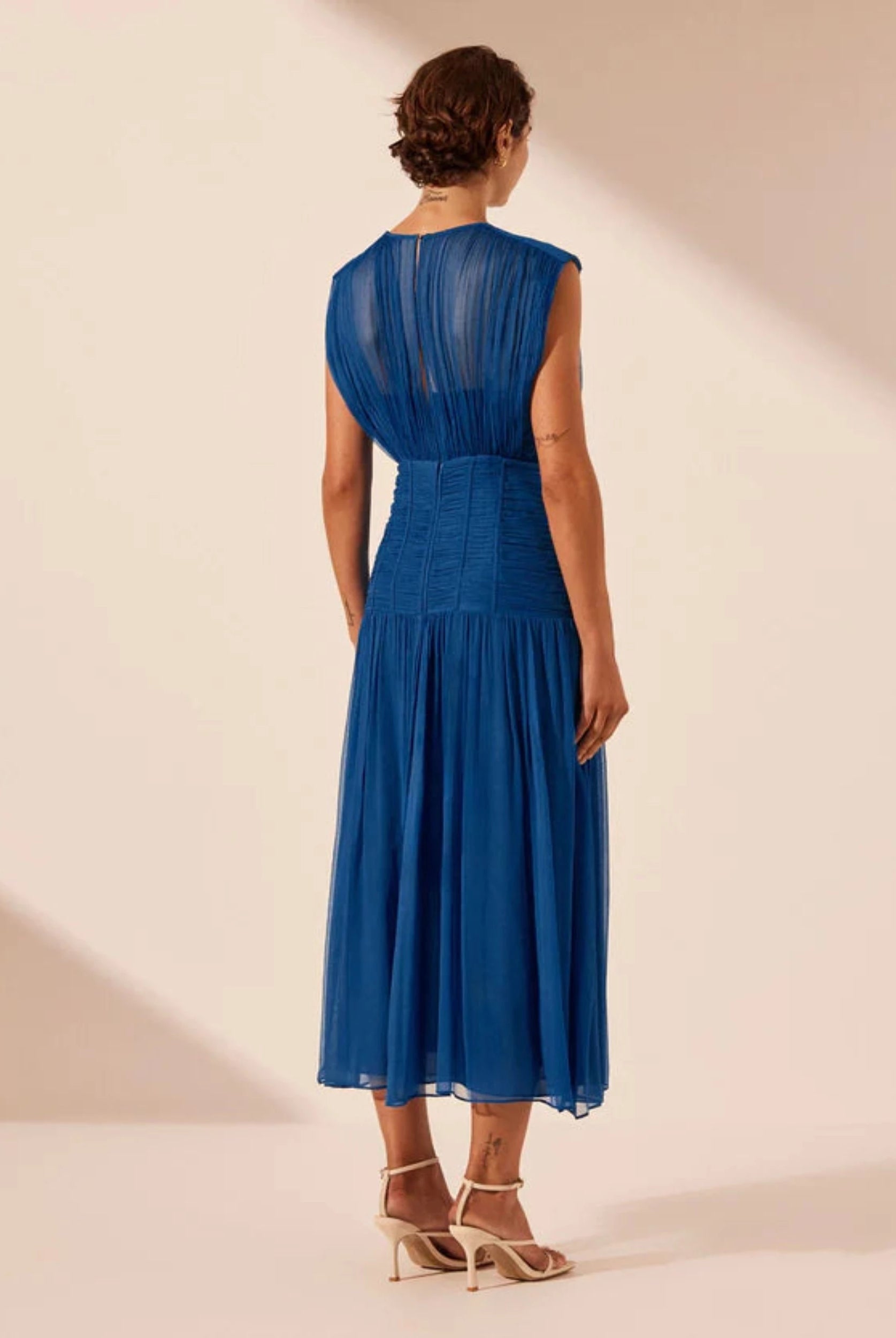 Shona Joy Maya Ruched Dress in Strong Blue