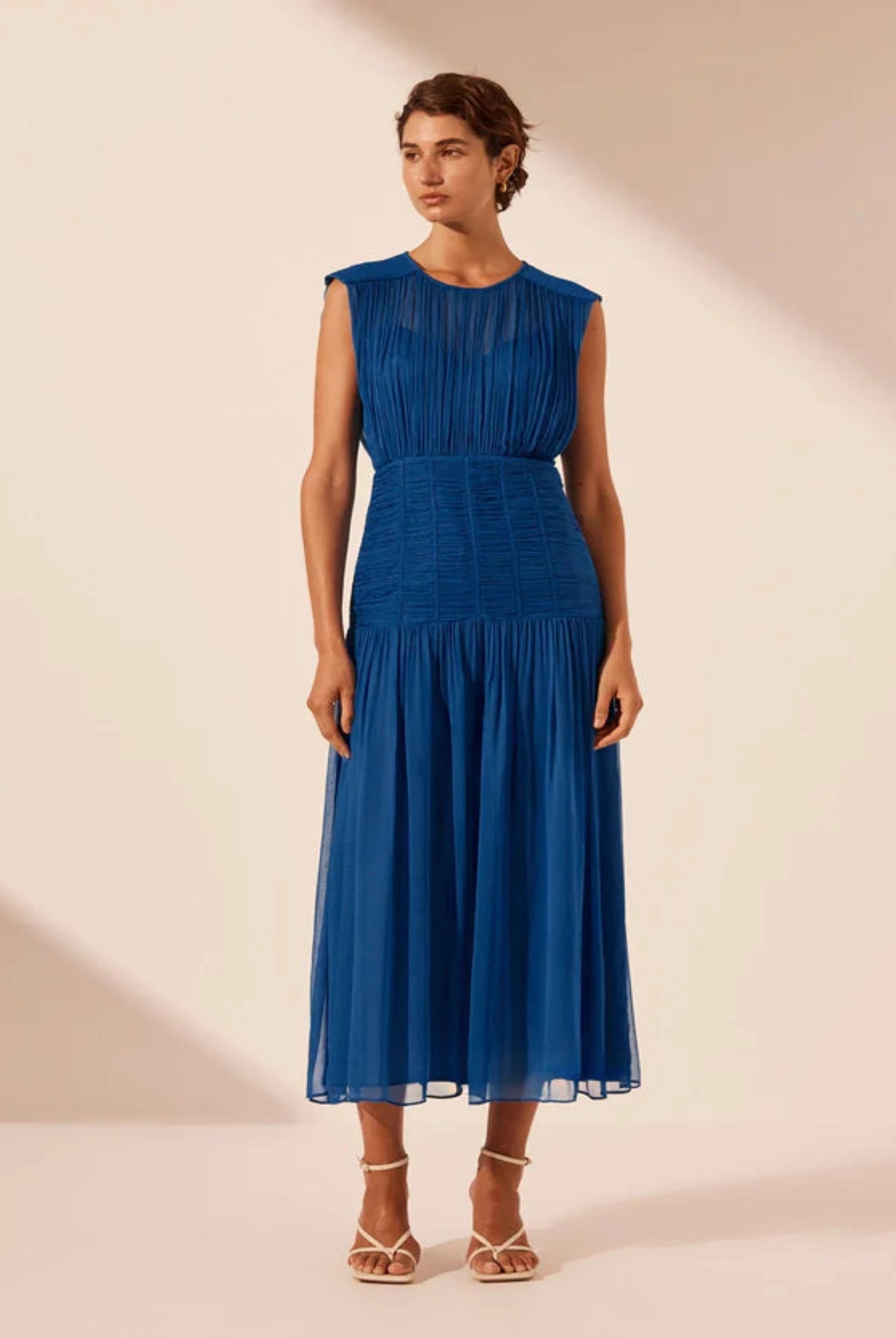 Shona Joy Maya Ruched Dress in Strong Blue