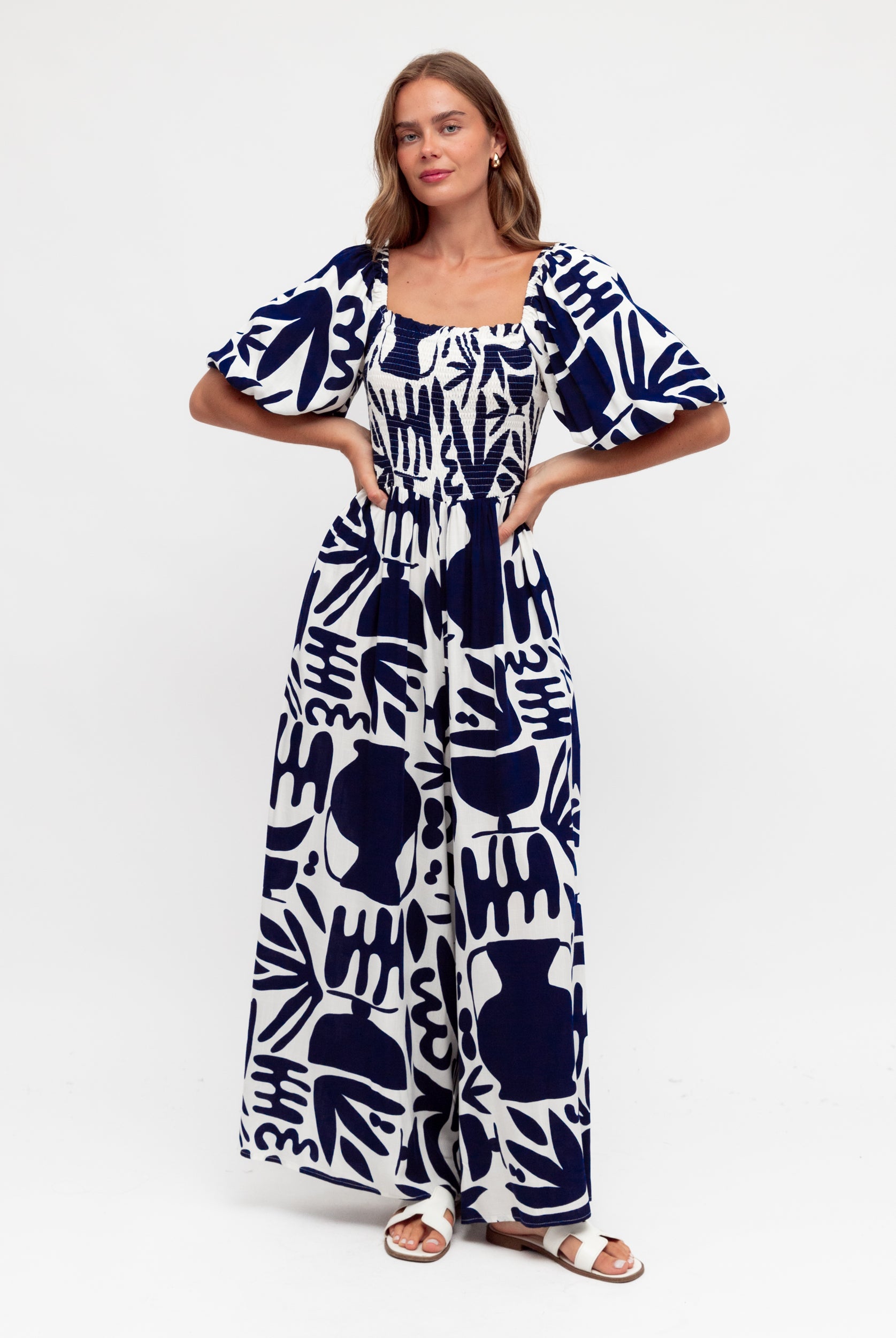 Navy and white mirage jumpsuit