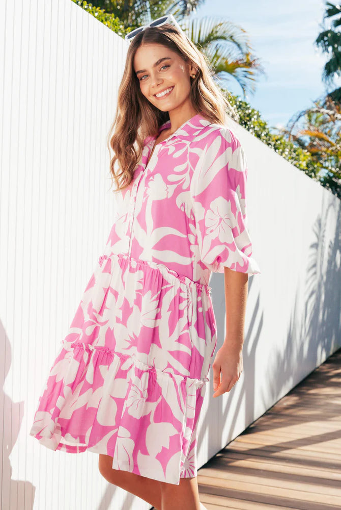 Pink and white floral mini dress 1
