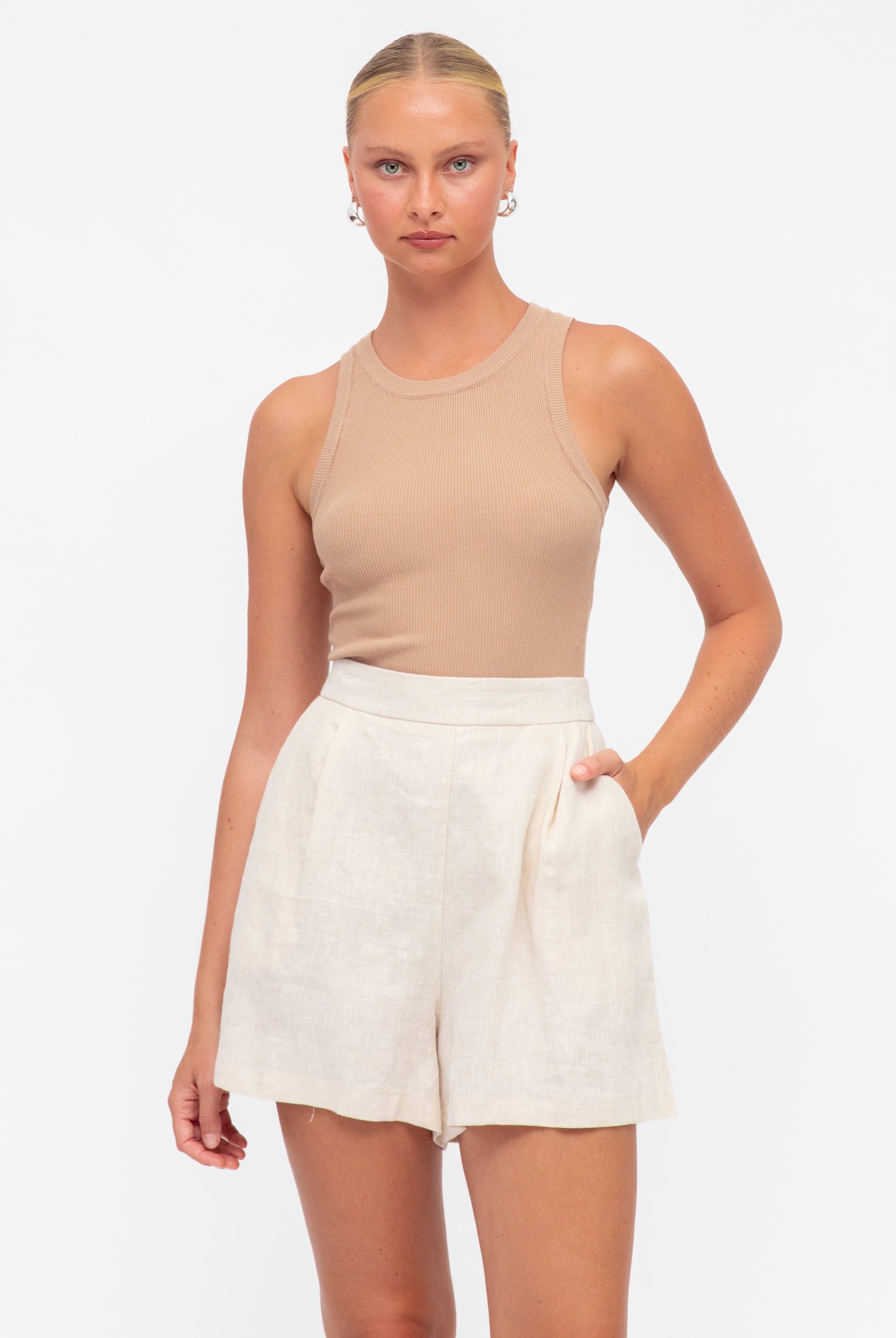 Neutral short from white closet
