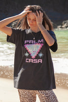 Soft cotton washed tee with Palm Casa Motif _ Dove Tee Palm Collective
