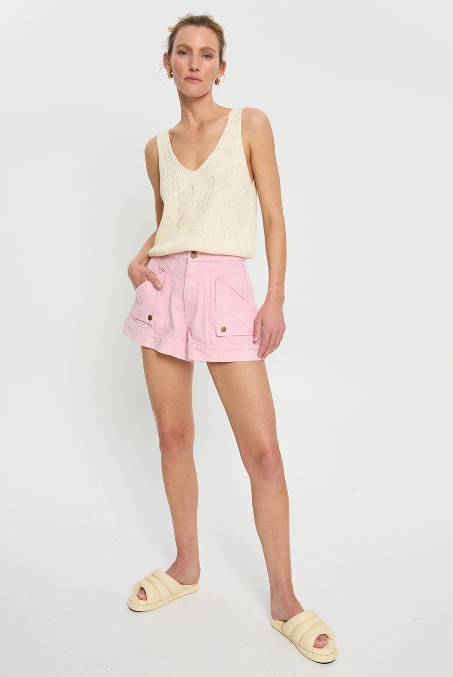 Pink Denim Short from Kivari with patch pockets