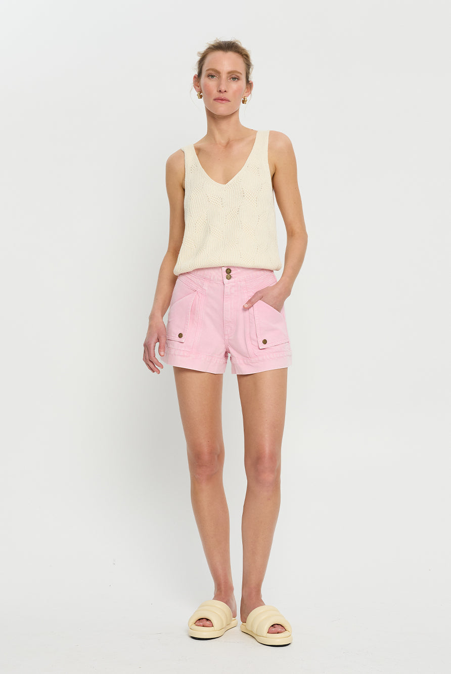 Pink Denim Short from Kivari with patch pockets