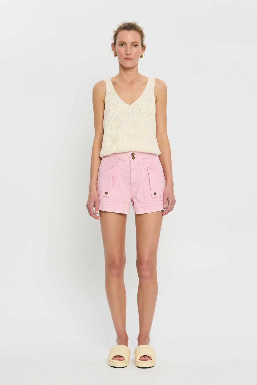 Pink Denim Short from Kivari with patch pockets