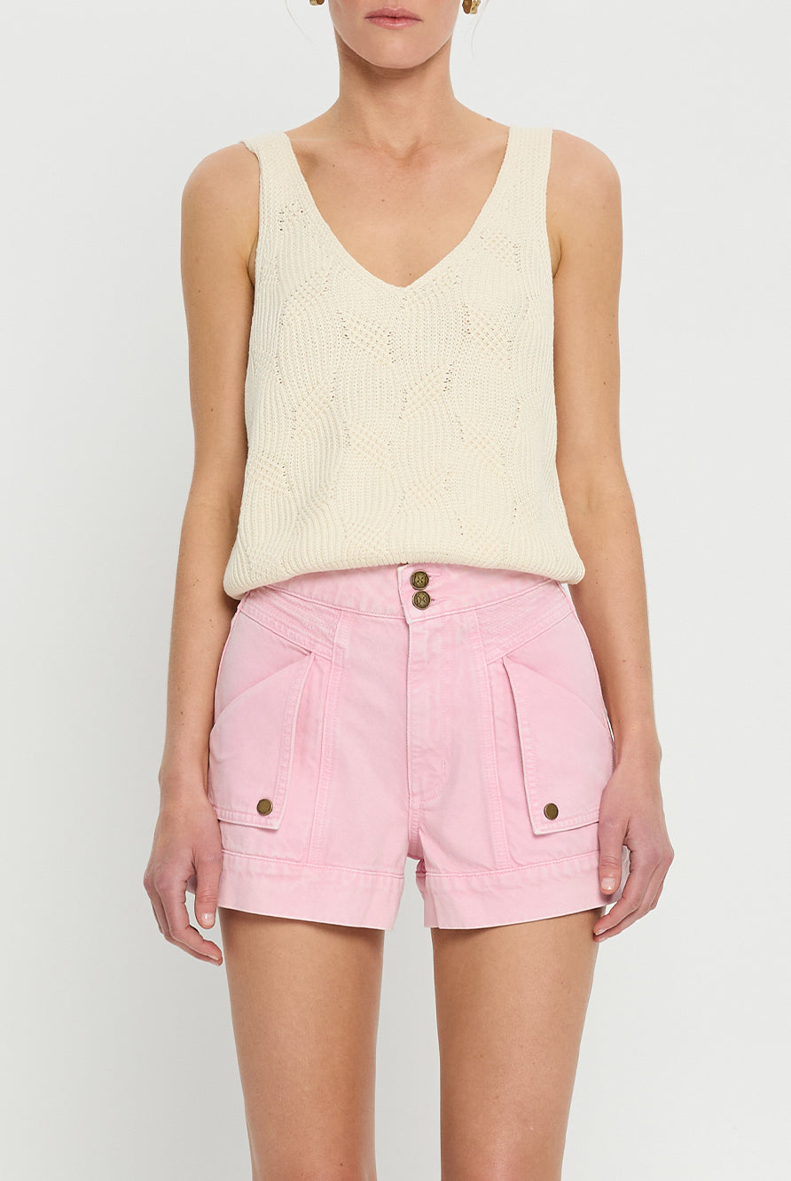 Pink Denim Short from Kivari with patch pockets