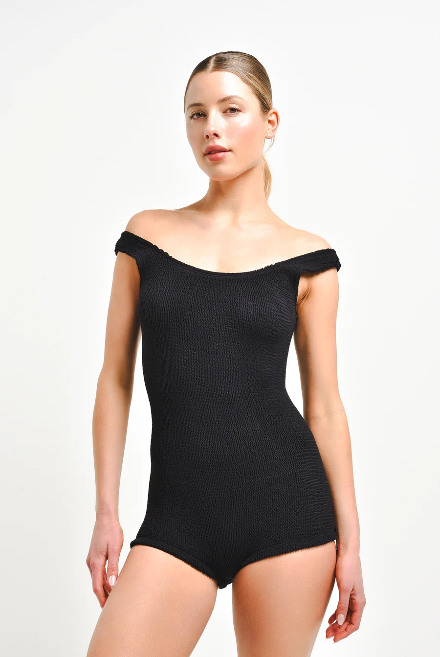 Black seersucker knitted playsuit from One Peace