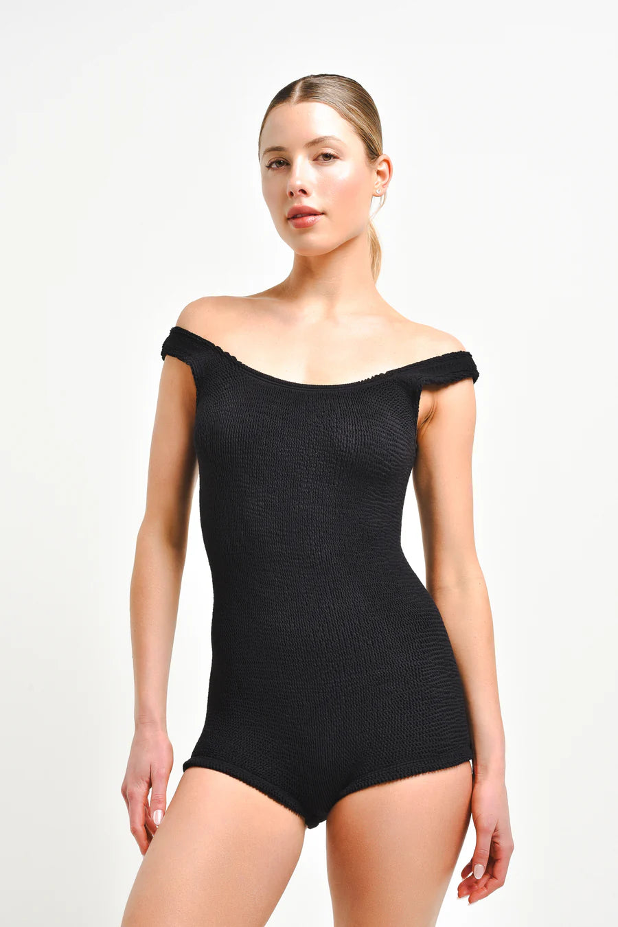 Black seersucker knitted playsuit from One Peace