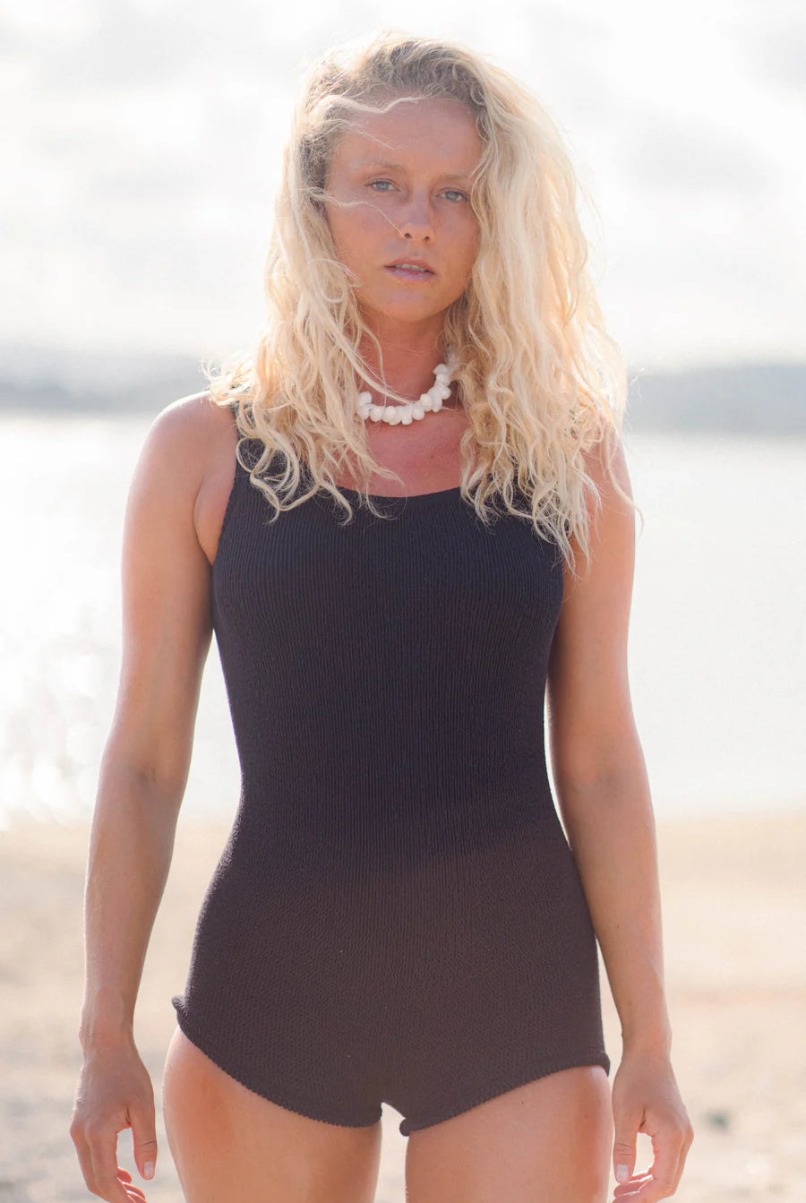 Black seersucker knitted playsuit from One Peace