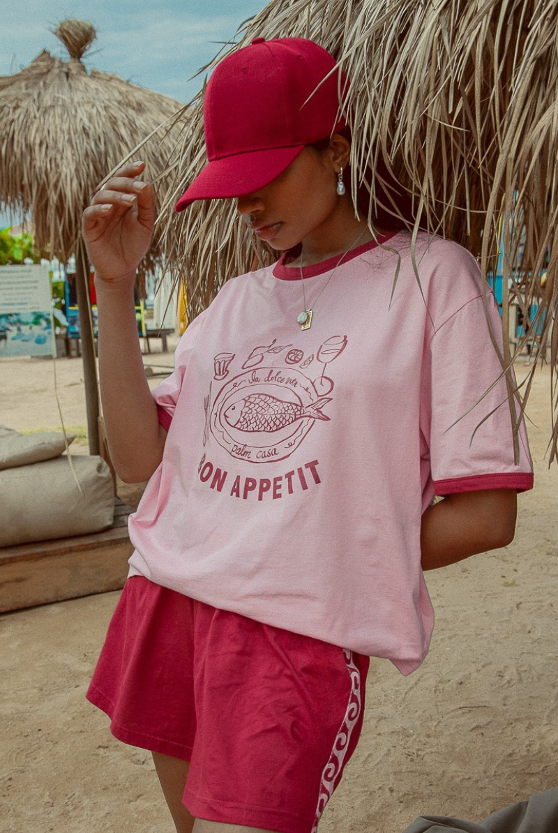 Pink shorts with contrast tape on sides