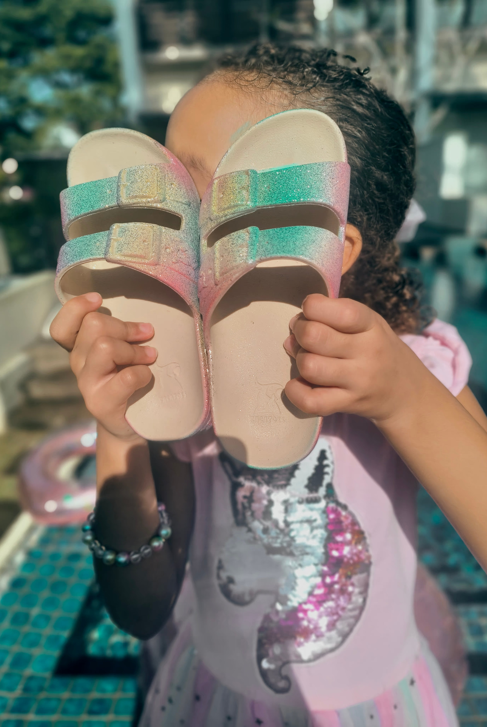 Rainbow glitter kids sandals from cacatoes