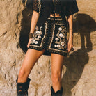 Spell Remi Embroidered Mini Skirt in Midnight