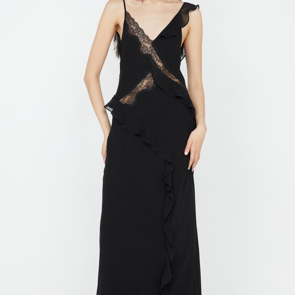 Black Maxi Dress with Black Lace Detailing
