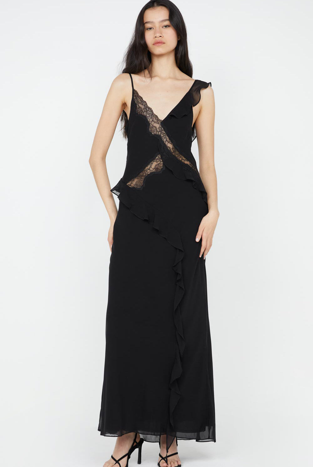 Black Maxi Dress with Black Lace Detailing
