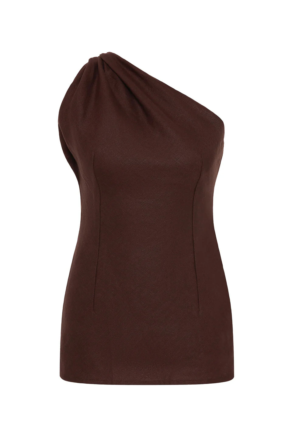 Brown one-shoulder top on a white background