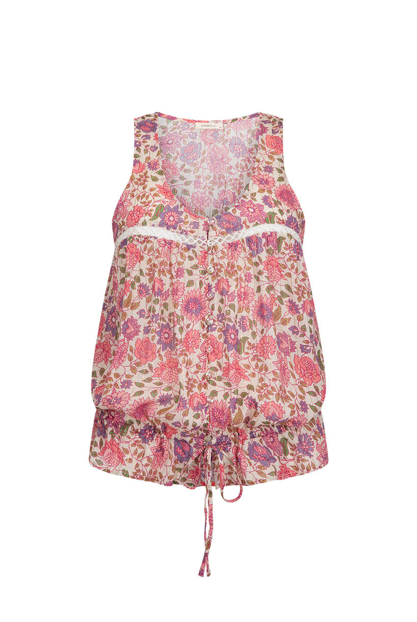 Pretty woven cami with lace trim inserts from Spell