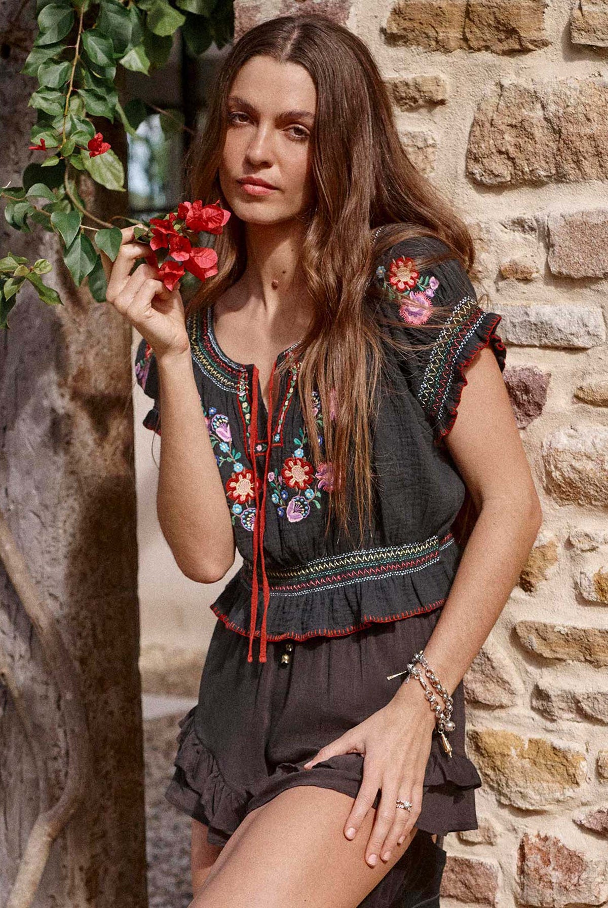 Spell Feliz Crop Blouse in Woodland Black