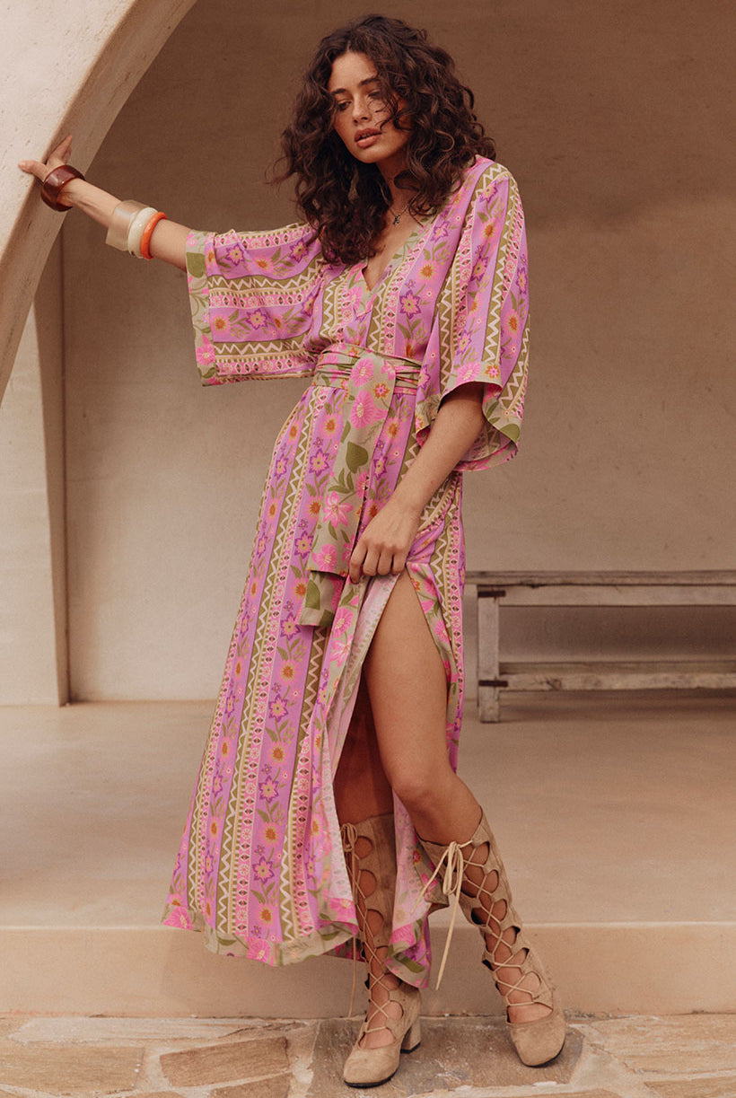 Pink Floral Gown with V neck from Spell Goldie Collection