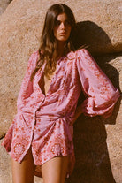 Pink Floral Tunic Dress with elasticated sleeve.