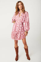 Pink Floral Tunic Dress with elasticated sleeve.