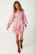 Pink Floral Tunic Dress with elasticated sleeve.